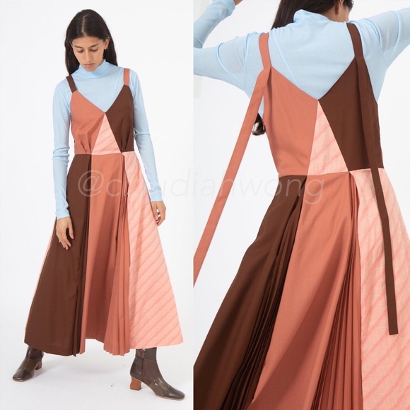 REJINA PYO Rosa Japanese Wool Suiting Pleated Midi Dress in Rust Tonal Mix - Picture 5 of 13
